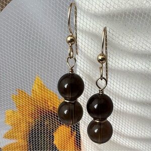 ARTISAN Smokey Topaz & Gold Beaded Dangle Earrings